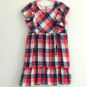 BONNIE JEAN GIRLS PLAID‎ DRESS SZ16 COTTON FLUTTER Blue Red